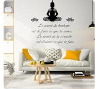 Sticker mural avec citation de Bouddha Lotus Le secret du bonheur Le succès est ce que vous aimez Sticker mural Chambre Salon, noir, 82 cm de haut x 80 cm de large