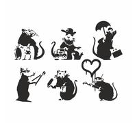 Sticker mural Banksy Rats Collection - 6 motifs - 25 x 18,5 cm - Autocollant mural pour salon, chambre à coucher, cuisine, couloir - Autocollant pour mur, meubles, carrelage, papier peint avec