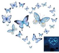 Sticker mural bleu pour chambre d'enfant, motif papillons 3D, lumineux, décoration murale pour chambre à coucher, chambre d'enfant, salon