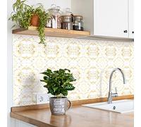 Sticker Mural Carrelage adhésif Cuisine Salle de Bain - 24 Stickers Carreaux DE Ciment Effet MARBRÉ DORÉ Chic - 24stickers10x10cm