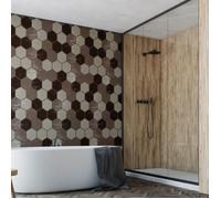 Sticker Mural Carrelage adhésif Cuisine Salle de Bain - CARREAUX DE CIMENT HEXAGONES SHADES OF BROWN - 28stickershexagones10x9cm