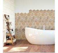 Sticker Mural Carrelage adhésif Cuisine Salle de Bain - CARRELAGES HEXAGONES BOIS PATINÉ - 28stickershexagones10x9cm