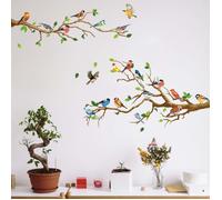 Sticker mural colibri sur branche d'arbre, feuille verte et oiseau volant, décoration murale en vinyle à faire soi-même，c0011
