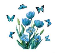 Sticker mural en PVC transparent Fleur bleue 30 x 40 cm | Motif tulipe bleu vif, matériau en PVC, pour une adhérence statique, sans colle, application facile