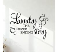 Sticker mural en vinyle épais Noir 42 x 59,9 cm | Stickers muraux avec inscription « Laundry Never Ending Story » avec panneau à bulles