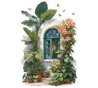 Sticker Mural Faux Fenêtre Fleurie - Décor Floral Vintage Pivoine Rose à Coller et Décoller pour Chambre d’Enfant, Fille, Salon ou Chambre - Fleurs Roses