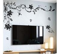 Sticker Mural Fleur & Papillon - Vinyle Amovible pour Déco Salon, Chambre, Fond TV - DIY Facile