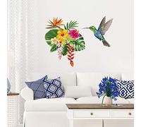 Sticker Mural Fleur Tropicale et Colibri - Décoration mural Salon et Chambre - Autocollant mural Oiseaux - 20x25CM