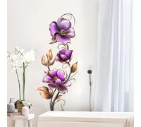 Sticker mural fleur violette et papillon, décoration florale amovible, décalcomanie murale autocollante, convient pour le salon, la chambre, l'entrée, le couloir, le canapé, le mur d'arrière-plan de l