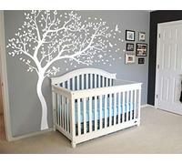 Sticker mural grand arbre vinyle autocollant arbre soufflant dans le vent décalque mural pour chambre d'enfant 98 (Branches à droite, Blanc)