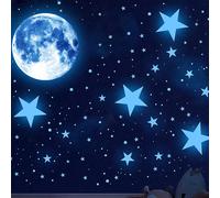 Sticker mural imprimé étoiles et lune, décalcomanie murale qui brille dans le noir de la galaxie bleue, pour la décoration de la chambre, motif de ciel étoilé de nuit, stickers muraux pour la Saint-Va