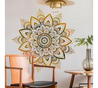 Sticker Mural Mandala pour Chambre à Coucher, 2Pcs Autocollants Muraux Bohèmes Mandala Stickers Muraux Fleur Mandala Doré Autocollant Mural pour Salle de Bain Salon Cuisine Chambre Décoration