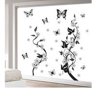 Sticker mural - Noir Vigne de Fleur et Papillons - Noir - PVC non toxique - 98x105 cm
