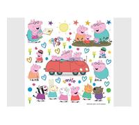 Sticker mural - Peppa Pig et sa famille dans la voiture - 30 x 30 cm - Autoadhésif - Image haute qualité