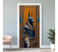 Sticker Mural Porte 3D Anu yptien 85x215 cm Dieu de l'Égypte Antique Autocollants Porte Trompe L'oeil Effect Auto-adhésif Vinyle Rétro Ethnique Stickers Muraux Maison Déco Art P5d282
