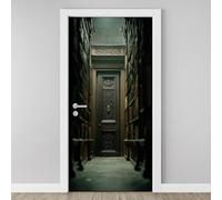 Sticker Mural Porte 3D Porte en Bois Relief Modèle Ethnique 83x204cm Étagère Autocollants Porte Trompe L'oeil Effect Auto-adhésif Vinyle Mystère Vintage Stickers Muraux Maison Déco Art V4g112