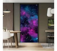 Sticker Mural Porte 95x215 cm Impression Galaxie Univers, Imperméable Vinyle Art Poster Sticker Porte Motif Nébuleuse Ciel Étoilé, Noir Violet Self-Adhesive Amovible Mural Stickers Décoration