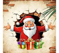 Sticker Mural Qui Brise LeMur Père Noel, Autocollants Muraux 3D Père Noel, Décalcomanies Murales Du PèreNoel Qui Brisent, Autocollant De Fenêtre DeNoel Autocollant De Porte Pour Portes Toilettes
