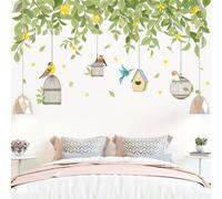 Sticker Mural Verdure, Sticker Mural Fleurs, Sticker Mural Plantes, Sticker Mural Oiseaux Salon, Vignes Couloir Coloré Sticker Mural Tropical Décor De Chambre Vert
