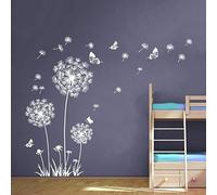 Sticker Muraux Pissenlit Blanc Autocollant Mural Papillon Fleurs Amovible Deco Stickers Chambre Enfant Bébé Salon Decoration