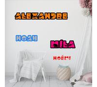 Sticker Personnalisable - Stickers Prénom personnalisé Ecriture Dinosaurepour porte mur objet - Décoration - Autocollant adhésif - Chambre bébé, enfant et adulte, Salon - Taille au choix - 30 Couleurs