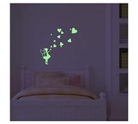 Sticker phosphorescent Fée avec Coeurs - autocollant Fluorescent et Lumineux Jusqu'à 5 heures de Suite - Décoration pour chambre bébé et Enfant - Adhésif Mural de 20cm x 25cm
