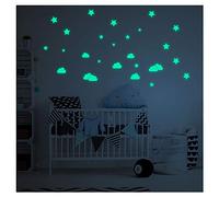 Sticker phosphorescent Nuages et Etoiles - autocollant Fluorescent et Lumineux Jusqu'à 5 heures de Suite - Décoration pour chambre bébé et Enfant - pack adhésifs Muraux de 9 Nuages et 18 Etoiles