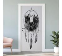 Sticker Porte Attrape-Rêves Chat Autocollants De Porte Plume Chaton 3D Amovible Gris Affiche Stickers Mural Décoration pour Chambre Salon Cuisine Salle 77x200 cm K1d63