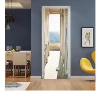 Sticker Porte Autocollant Poster 3D Porte De Simulation avec Vue sur La Mer Affiche Sticker Mural Papier OBJET DE DECORATION MURALE
