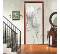 Sticker Porte Autocollant Poster De Porte 3D Art Moderne De Fond De Fleurs Blanches Affiche De Porte Mural Papier Peint Art Décor