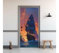 Sticker Porte Bateau Pirate, Sticker Mural Porte 90 x 200 cm Nautique Voilier, pour Salon Chambre Décoration De La Maison Muraux Imperméable Stickers Amovibles FX75zh115A