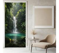 Sticker Porte Cascade Papier Peint, Paysage de Jungle Autocollant Poster Auto-Adhésif, Chambre Salon Salle de Bain Affiche Art Décor Mural 3D Stickers Porte 90 x 210 cm w.5902