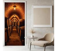 Sticker Porte Cave À Vin Papier Peint, Tonneau en Bois Rétro Autocollant Poster Auto-Adhésif, Chambre Salon Salle de Bain Affiche Art Décor Mural 3D Stickers Porte 77 x 200 cm w.7594