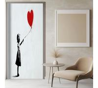 Sticker Porte Chambre Ballon fille graffiti 83x204 cm Blanc Papier Peint Poster Affiche Adhesif Porte Mural pour Chambre, Auto-adhésif Amovible Murale Décoration