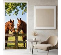 Sticker Porte Chevaux Papier Peint, Animaux de la Ferme Autocollant Poster Auto-Adhésif, Chambre Salon Salle de Bain Affiche Art Décor Mural 3D Stickers Porte 95 x 215 cm w.7340