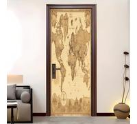 Sticker Porte Effect 3D Intérieure Muraux Stickers 73x205cm RéTro Carte Texture Vinyle Stickers Porte Beige pour Salon Cuisine Chambre Salle de Bain