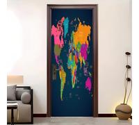 Sticker Porte Effect 3D Intérieure Muraux Stickers 95x205cm Science-Fiction Couleur Carte Vinyle Stickers Porte Coloré pour Salon Cuisine Chambre Salle de Bain