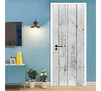Sticker Porte Effet 3D - Autocollant De Porte Trompe L'Oeil - Fond De Planche De Bois Blanc Vintage 80 X 200 Cm Papier Peint - Auto-Adhésif Stickers Muraux -Chambre Salon Cuisine Poster De Porte Déco