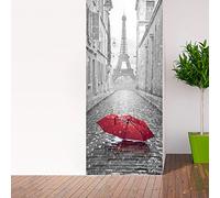Sticker Porte effet 3D - autocollant Trompe L'œil pour Porte - Décoration pour Porte Cuisine, Salon, Chambre, Salle de Bain - Style Papier peint pour les murs - Parapluie dans Paris - 204 x 83 cm