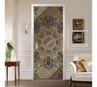 Sticker Porte Effet 3D - Autocollant Trompe L'Œil Pour Porte - Décoration Pour Porte Cuisine, Salon, Chambre, Salle De Bain - Style Papier Peint Pour Les Murs - Motif Floral En Fil D'Or Noi -9Y0W-O1J4