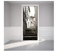 Sticker Porte effet 3D - autocollant Trompe L'œil pour Porte - Décoration pour Porte Cuisine, Salon, Chambre, Salle de Bain - Style Papier peint pour les murs - Ruelle et Lampadaire - 204 x 83 cm