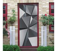 Sticker Porte Effet 3D Noir motif géométrique Autocollant Porte Trompe l'œil - Poster de Porte - Stickers muraux Salon Porte, Cuisine, Chambre, Salle de Bain - Sticker Mural L100 x H200cm