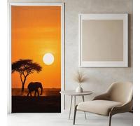 Sticker Porte Faune Africaine Papier Peint, Paysage au Coucher du Soleil Autocollant Poster Auto-Adhésif, Chambre Salon Salle de Bain Affiche Art Décor Mural 3D Stickers Porte 77 x 200 cm w.7300