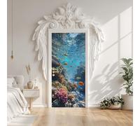 Sticker Porte La Vie Marine Poisson Corail, Autocollant Stickers Porte Animaux Océan Monde Sous-marin, Papier Peint Porte Amovible PVC Auto-adhésif Chambre Salon Salle de Bain Décor 73 x 205 cm