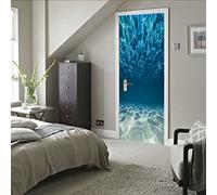 Sticker Porte Mer bleue Papier Peint pour Porte Stickers Trompe Loeil Papier Peint 3d Trompe L'oeil Poster de Porte L77 x H200cm