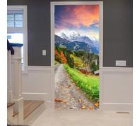 Sticker Porte Montagne de Neige Autocollant de Porte 3D Route de Campagne Papier Peint Trompe l'Oeil Stickers Poster Muraux de Décoration pour Mural Salon Chambre 85x200 cm a.5000