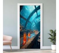 Sticker Porte Océan Bar Autocollants De Porte Bar Sous-Marin 3D Amovible Aquarium Affiche Stickers Mural Décoration pour Chambre Salon Cuisine Salle 77x200 cm W4v48