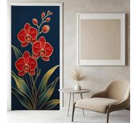 Sticker Porte Orchidée Papier Peint, Dessin au Trait Doré Autocollant Poster Auto-Adhésif, Chambre Salon Salle de Bain Affiche Art Décor Mural 3D Stickers Porte 86 x 200 cm w.7889