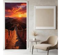 Sticker Porte Paysage de Coucher de Soleil Papier Peint, Architecture de Style Chinois Autocollant Poster Auto-Adhésif, Chambre Salon Salle de Bain Art Décor Mural 3D Stickers Porte 77x200 cm w.7377