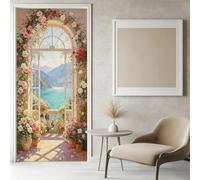Sticker Porte Paysage de Jardin Italien Papier Peint, Style Méditerranéen Autocollant Poster Auto-Adhésif, Chambre Salon Salle de Bain Affiche Art Décor Mural 3D Stickers Porte 86 x 200 cm w.7392